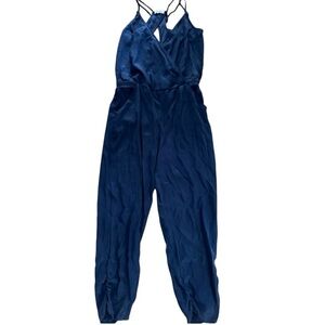 Parker Elegant Navy Silk Jumpsuit, Size Large, Fitted, Jogger Bottom, Never Worn